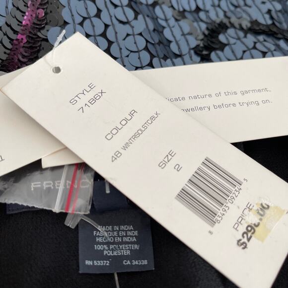 French Connection Navy Blue Gold Sequin Shift Mini Dress Cocktail Party Size 2 - Picture 10 of 15